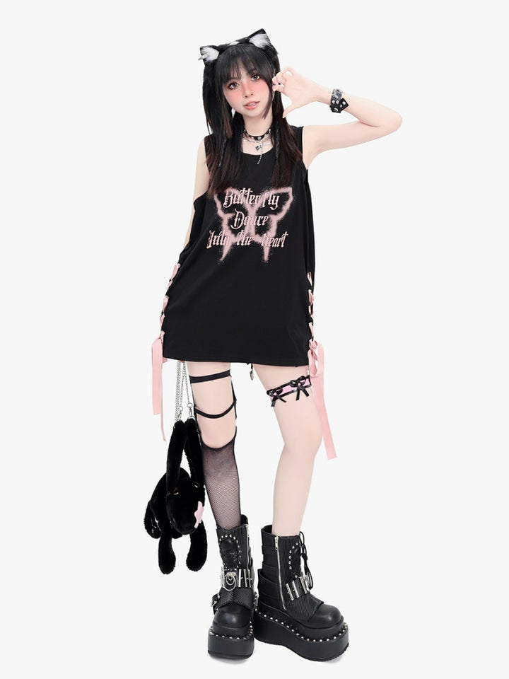 Black Gothic Butterfly Shadow Print T-Shirt