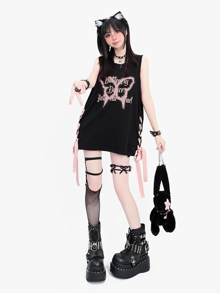Black Gothic Butterfly Shadow Print T-Shirt