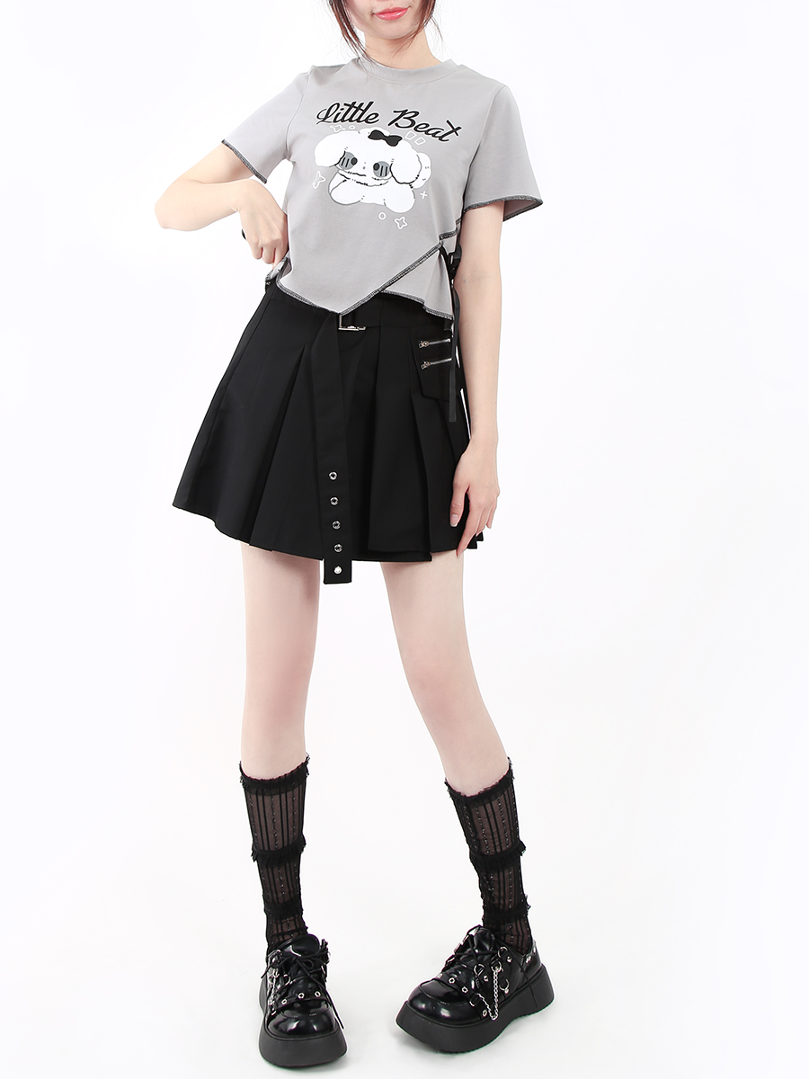 Puppy Print Irregular Patchwork Short-Sleeve T-Shirt