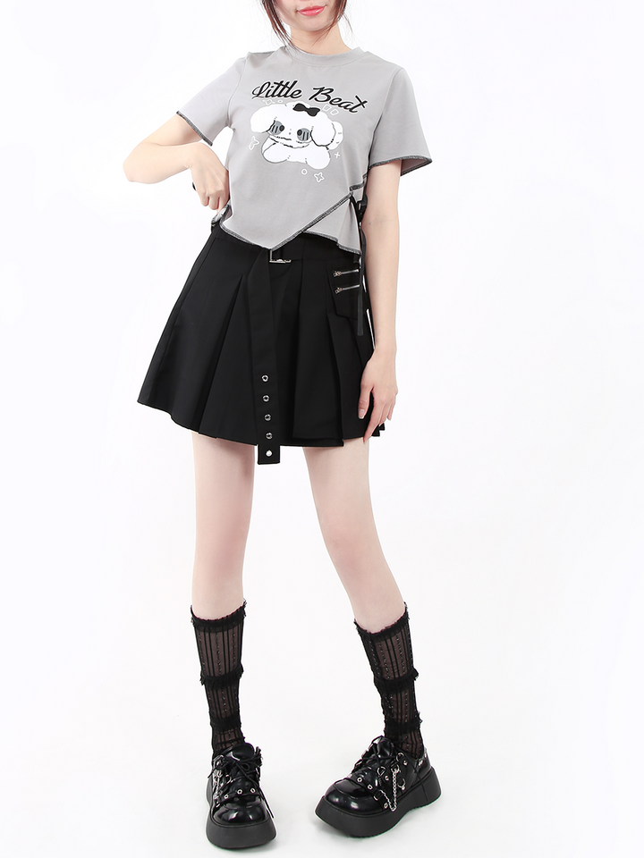 Puppy Print Irregular Patchwork Short-Sleeve T-Shirt