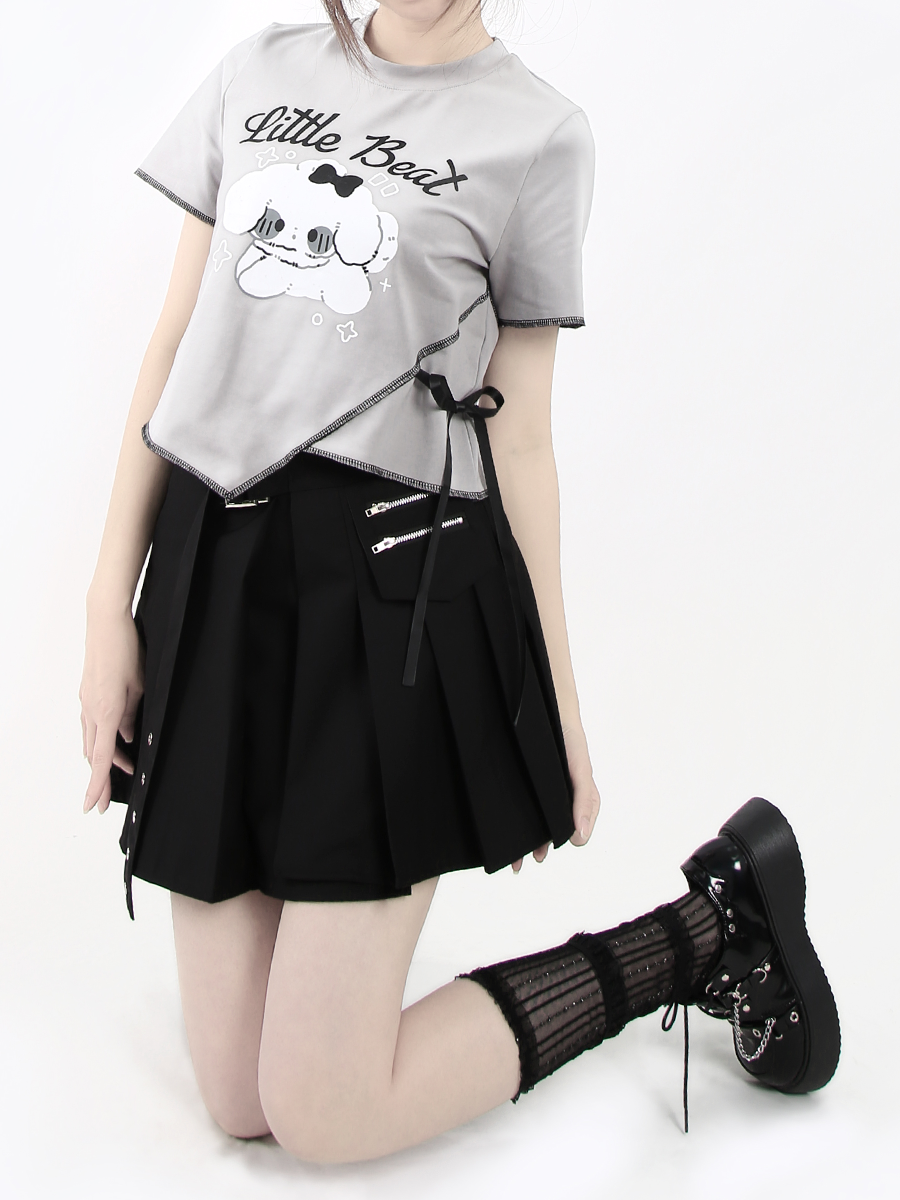 Puppy Print Irregular Patchwork Short-Sleeve T-Shirt