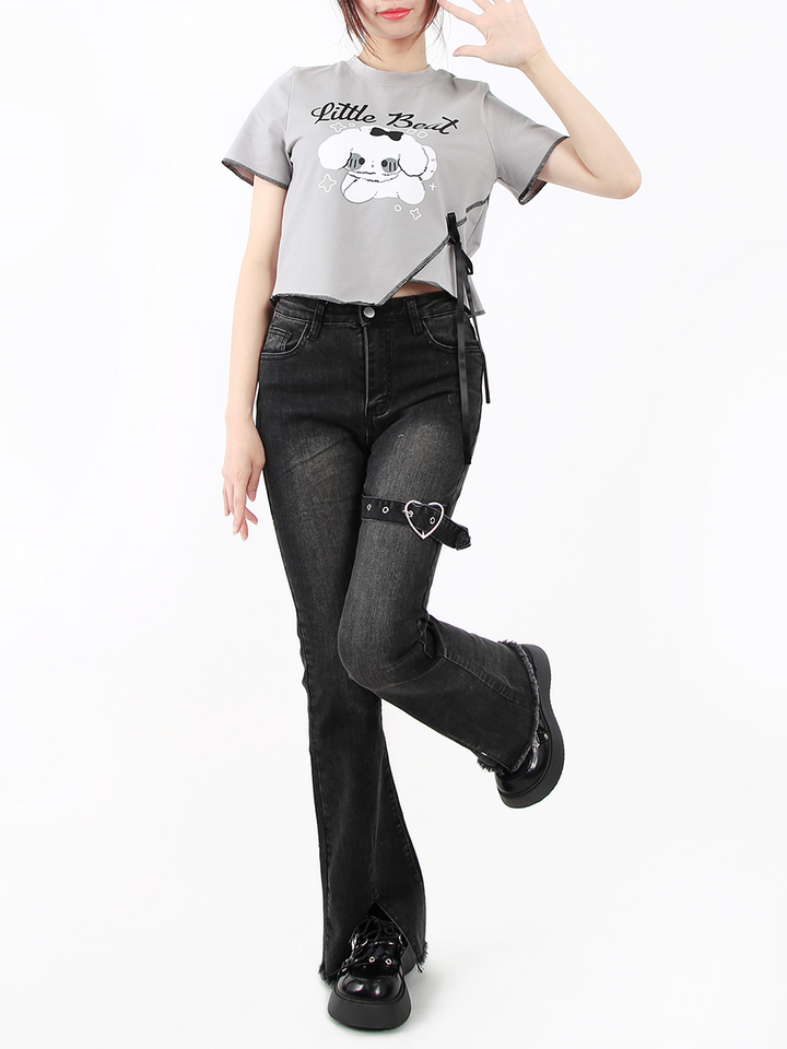 Puppy Print Irregular Patchwork Short-Sleeve T-Shirt