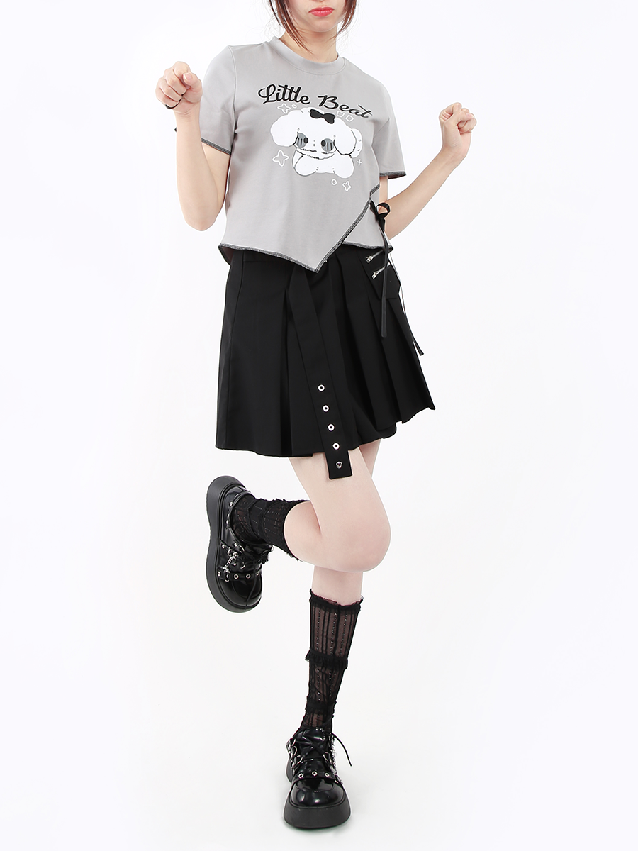 Puppy Print Irregular Patchwork Short-Sleeve T-Shirt