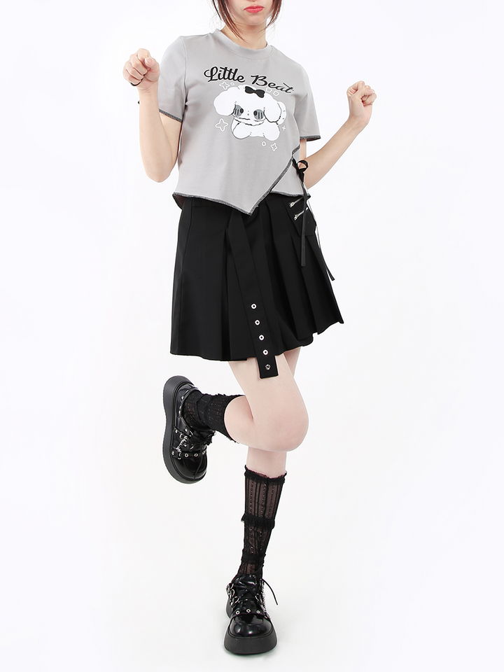 Puppy Print Irregular Patchwork Short-Sleeve T-Shirt