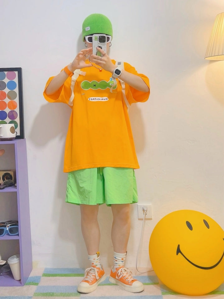 American Style Summer Orange Cotton Short-Sleeve T-Shirt