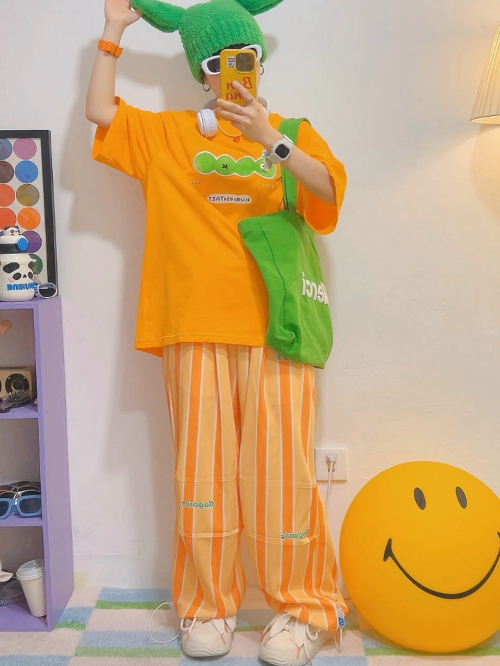 American Style Summer Orange Cotton Short-Sleeve T-Shirt
