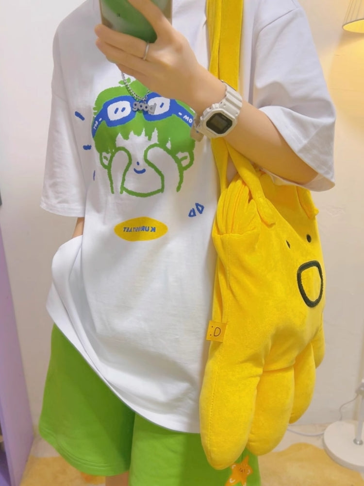 Cartoon Print White Short-Sleeve T-Shirt