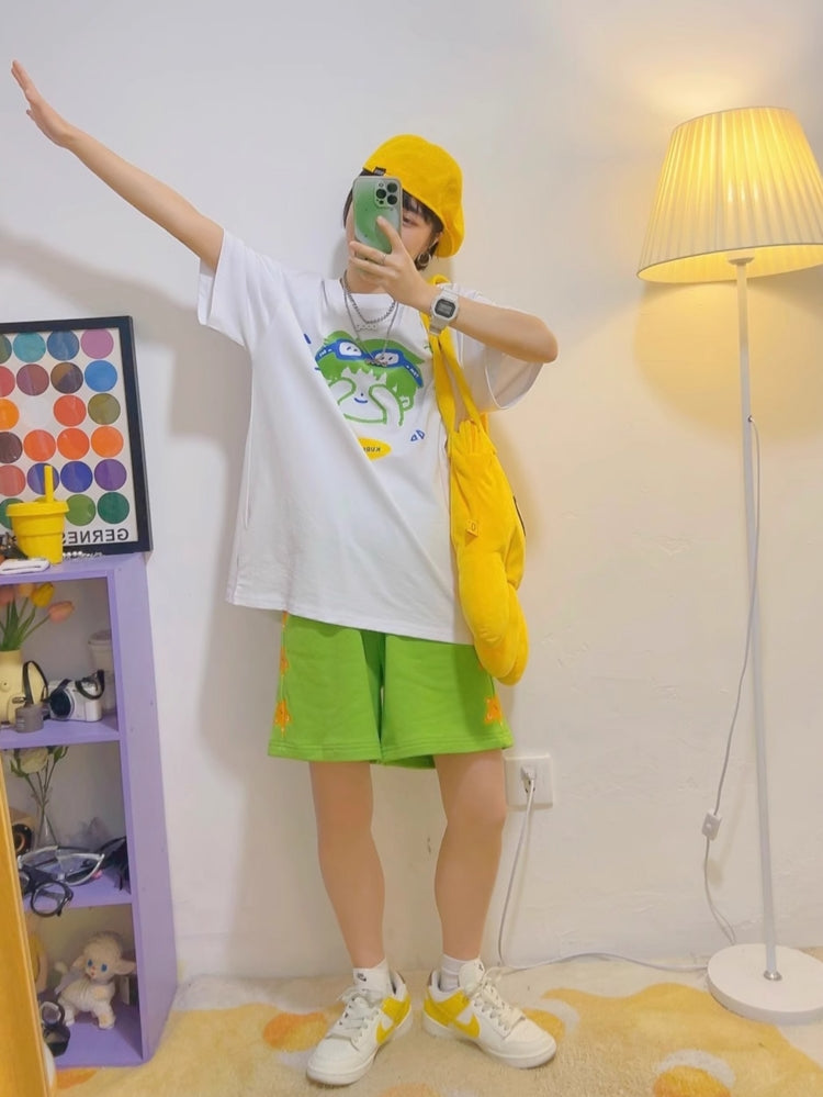 Cartoon Print White Short-Sleeve T-Shirt