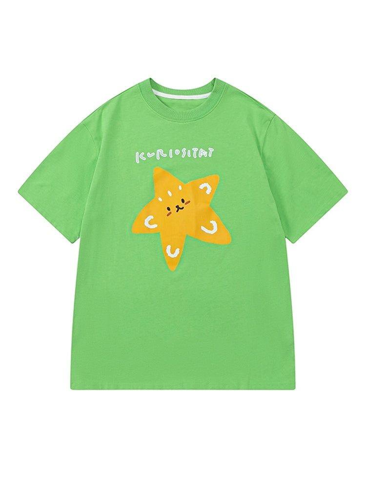 American Style Cotton Cartoon Print Short-Sleeve T-Shirt