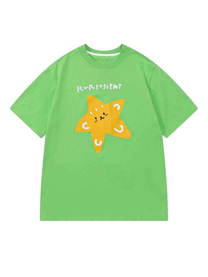 American Style Cotton Cartoon Print Short-Sleeve T-Shirt