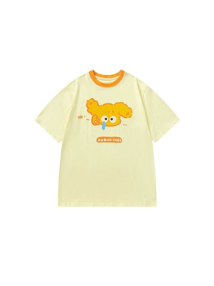 Puppy Cartoon Print Yellow Short-Sleeve T-Shirt