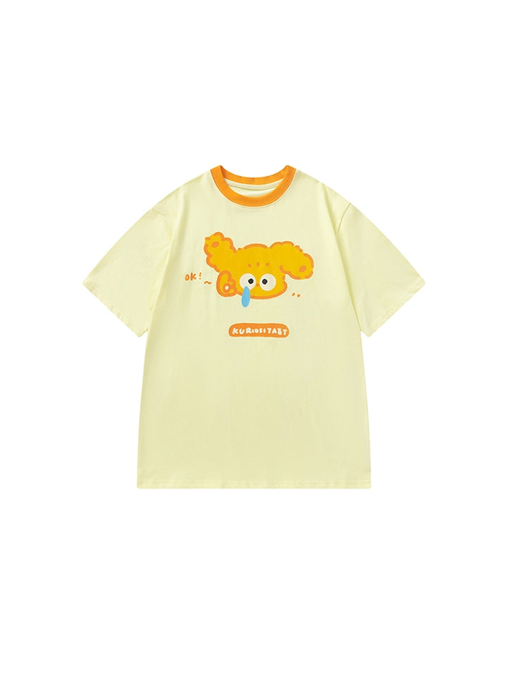 Puppy Cartoon Print Yellow Short-Sleeve T-Shirt