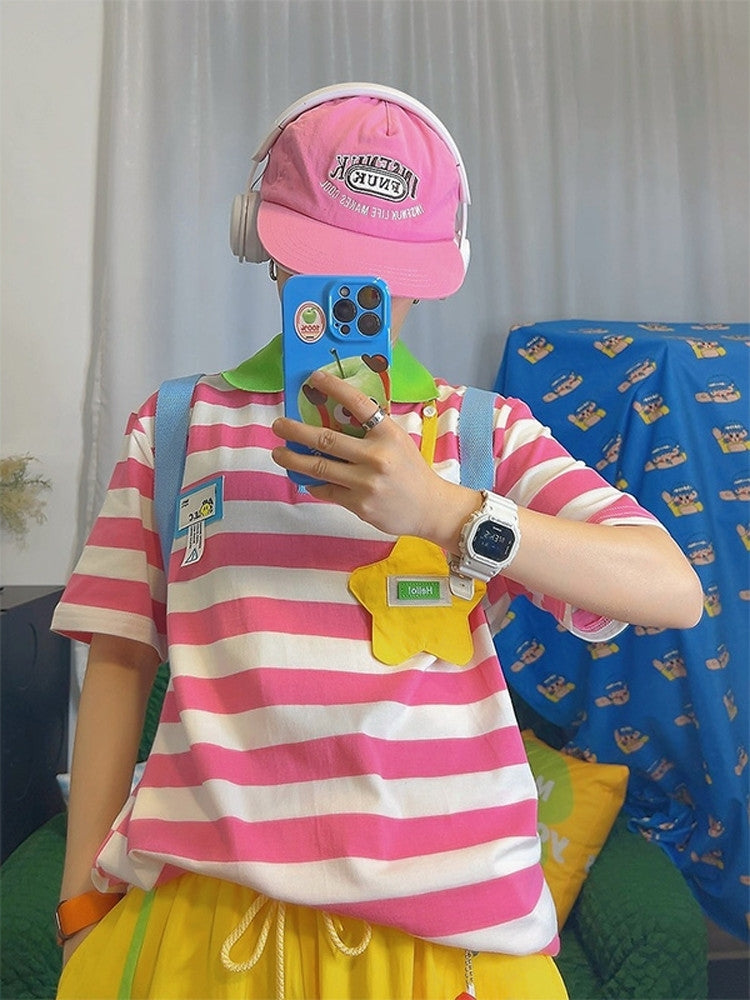 Pink Striped Polo Shirt