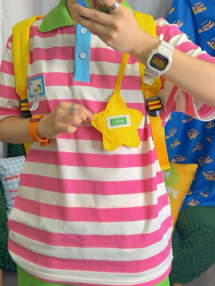 Pink Striped Polo Shirt