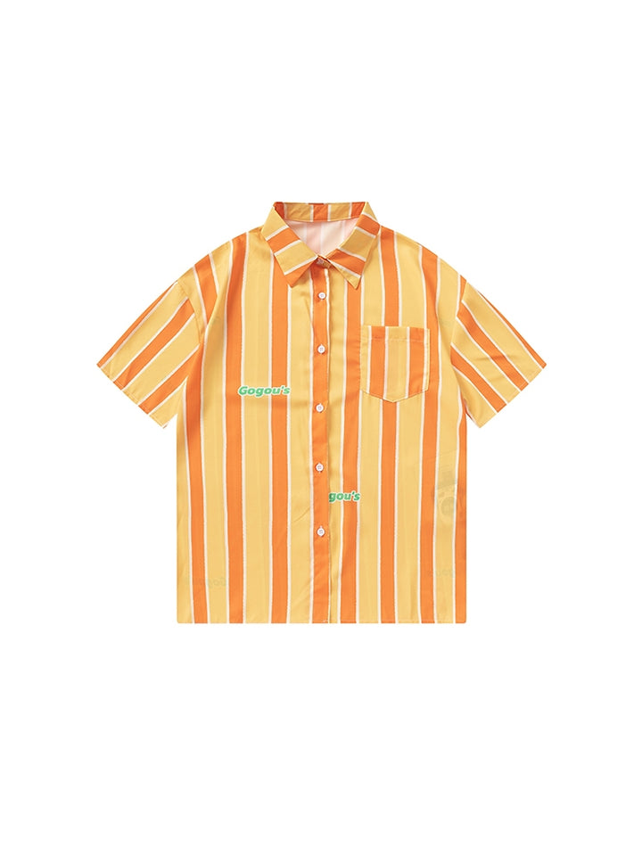 American Style Yellow Vertical Striped Short-Sleeve Shirt