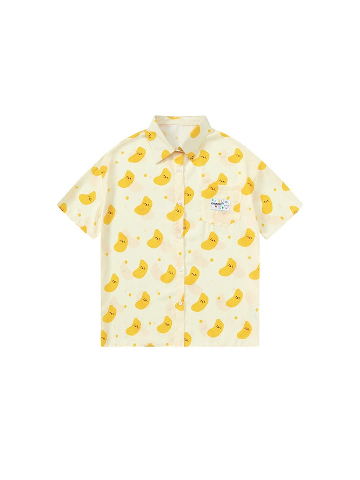 Yellow Chiffon Short-Sleeve Shirt for Summer