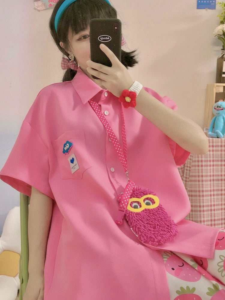 Pink Loose-Fit Short-Sleeve Shirt for Summer