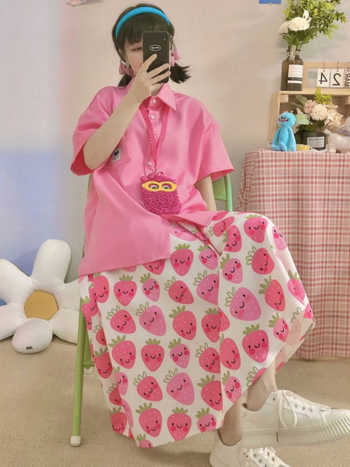 Pink Loose-Fit Short-Sleeve Shirt for Summer