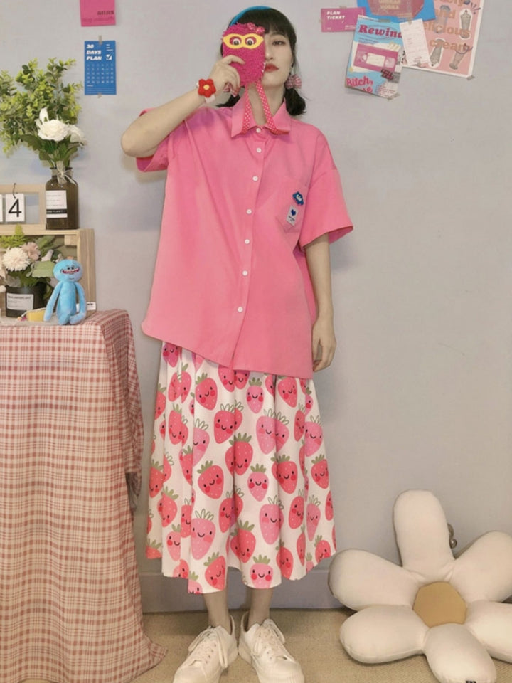 Pink Loose-Fit Short-Sleeve Shirt for Summer
