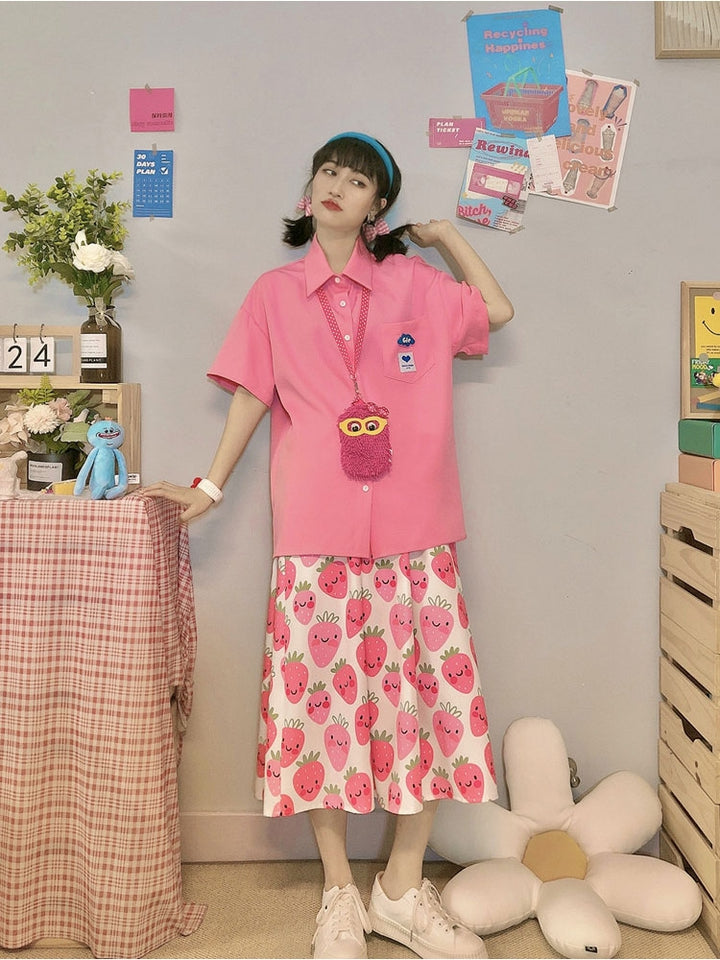 Pink Loose-Fit Short-Sleeve Shirt for Summer