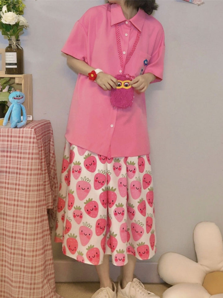 Pink Loose-Fit Short-Sleeve Shirt for Summer