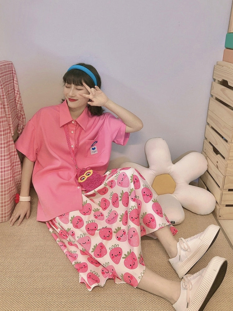 Pink Loose-Fit Short-Sleeve Shirt for Summer