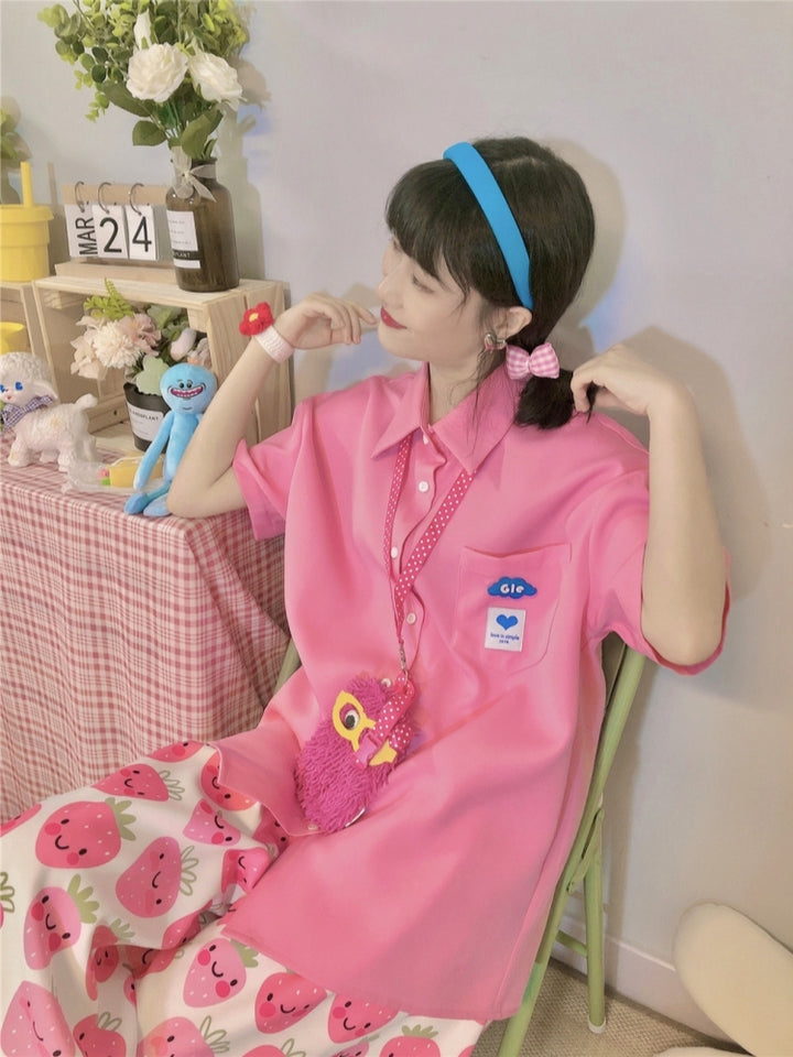 Pink Loose-Fit Short-Sleeve Shirt for Summer