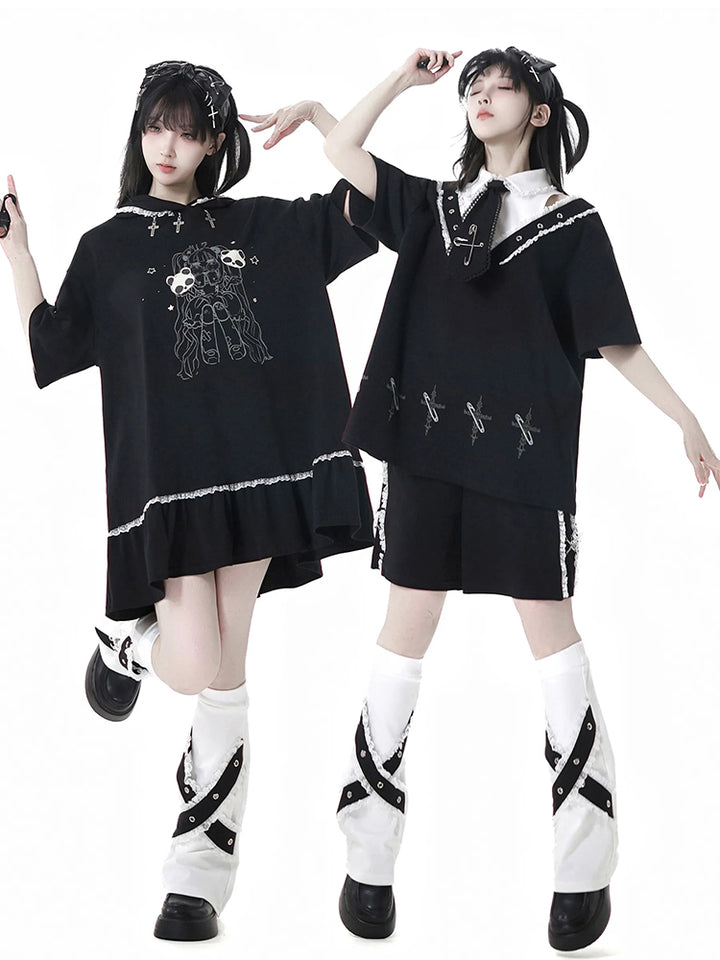 Gothic Black Hoodie / T-Shirt / Shorts / Leg Warmers