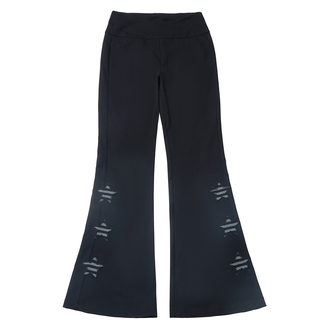 Y2K Style Off-Shoulder Green/Black Tie-Up T-Shirt Star Pants