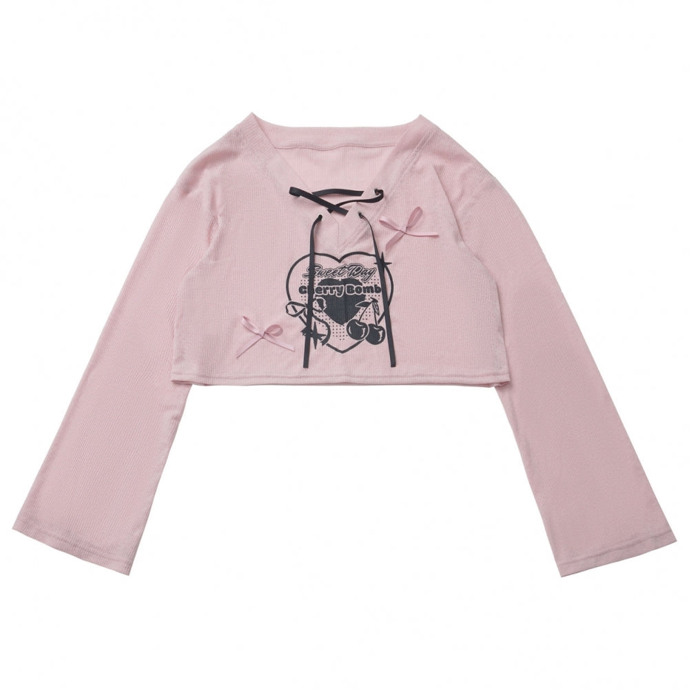 Pink Anime Girl Outfit Bell Sleeve Crop Top / Skirt
