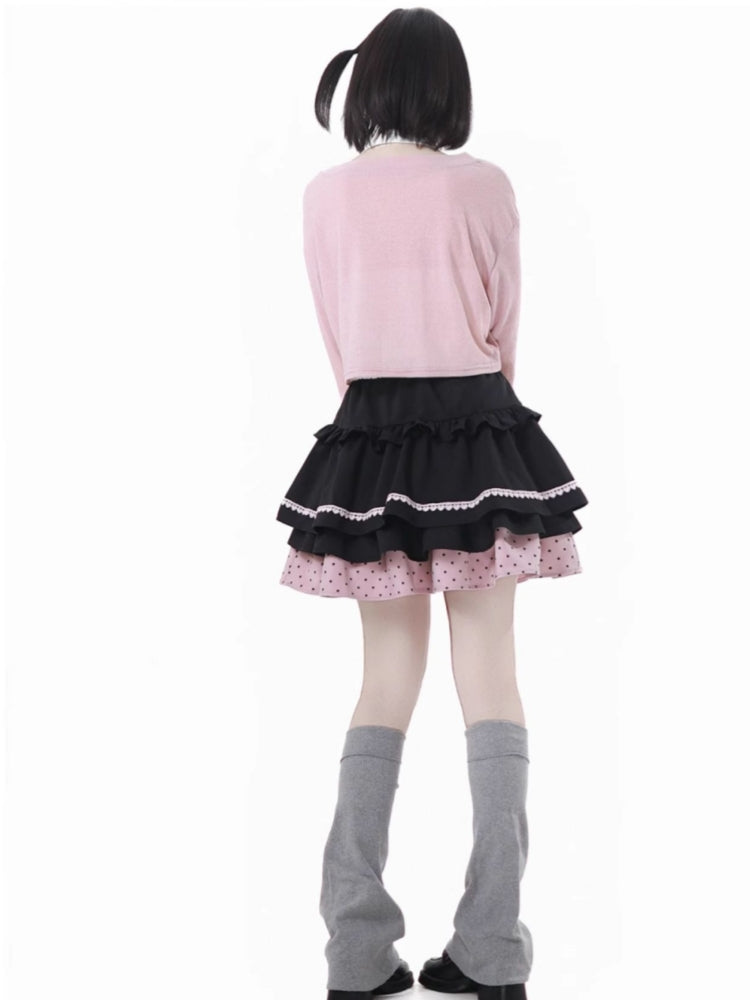 Pink Anime Girl Outfit Bell Sleeve Crop Top / Skirt