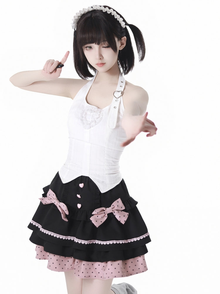 Pink Anime Girl Outfit Bell Sleeve Crop Top / Skirt