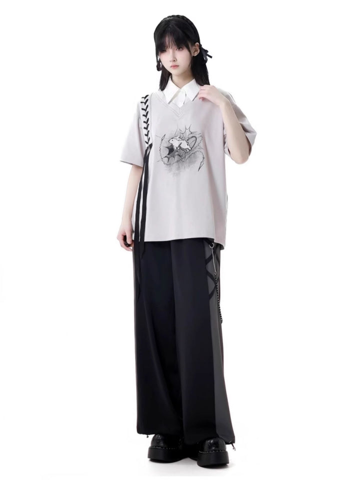 Gray and white summer T-shirt / pants