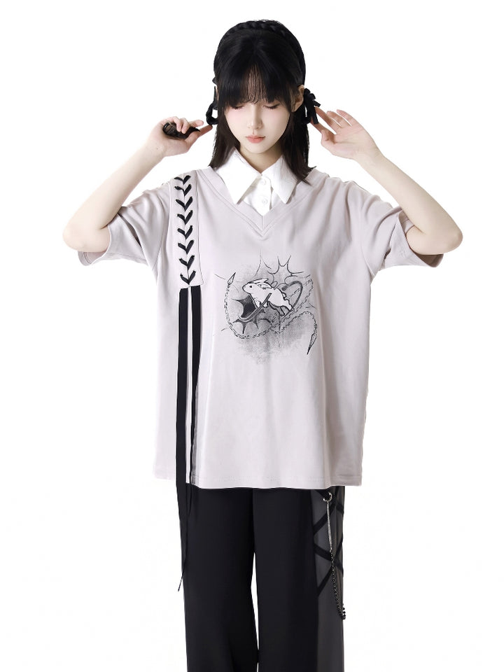 Gray and white summer T-shirt / pants