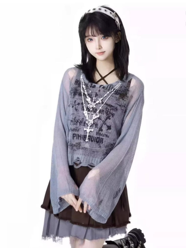 Summer Gray Crop Top / plaid Vest / skirt