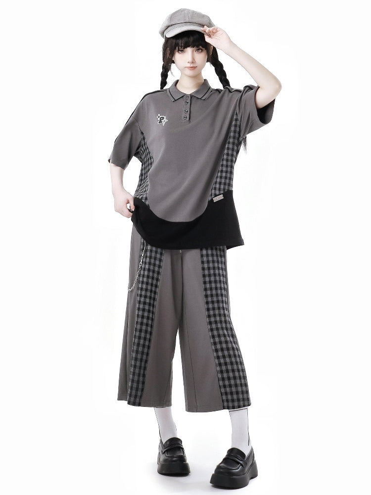 Plaid Patchwork Summer Shirt / Top / Pants