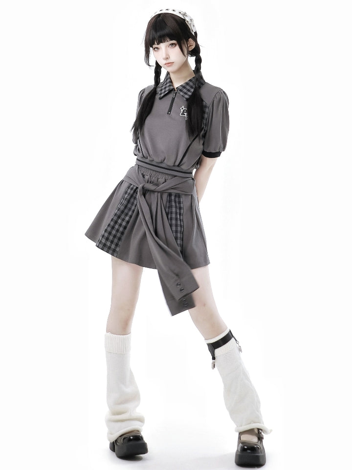 Plaid Patchwork Summer Shirt / Top / Pants