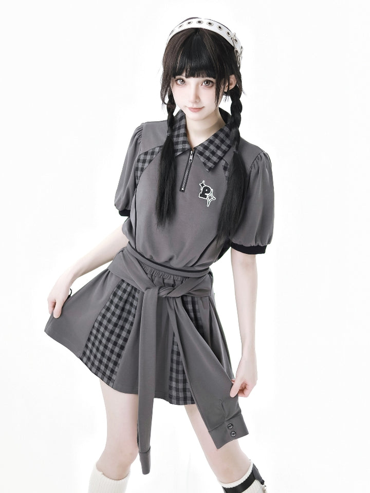 Plaid Patchwork Summer Shirt / Top / Pants