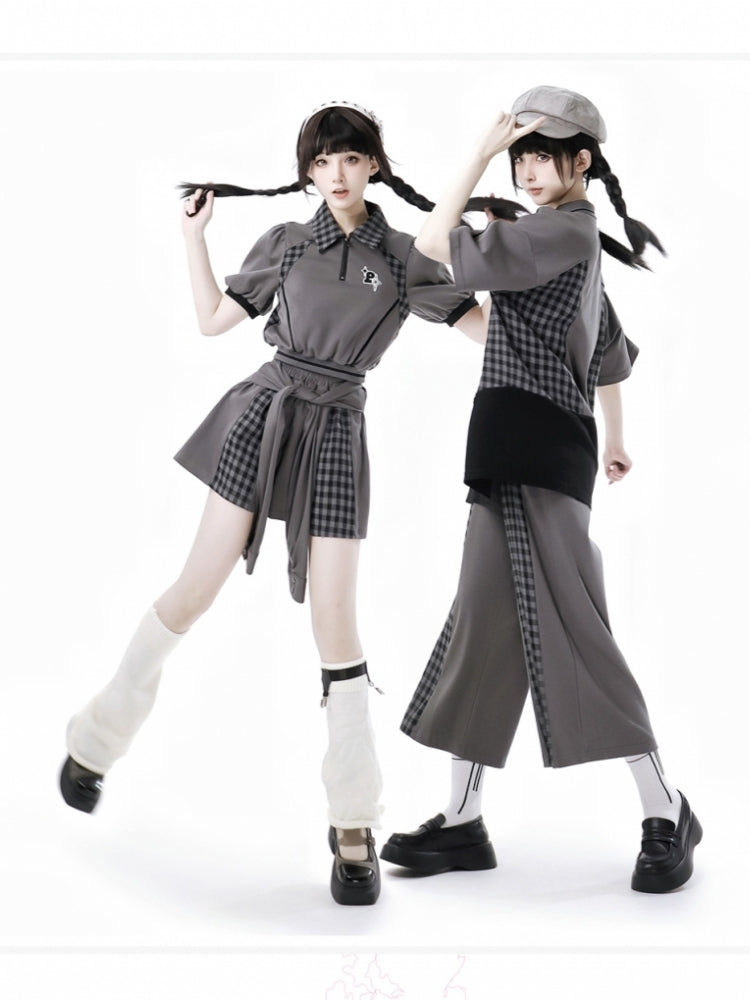 Plaid Patchwork Summer Shirt / Top / Pants