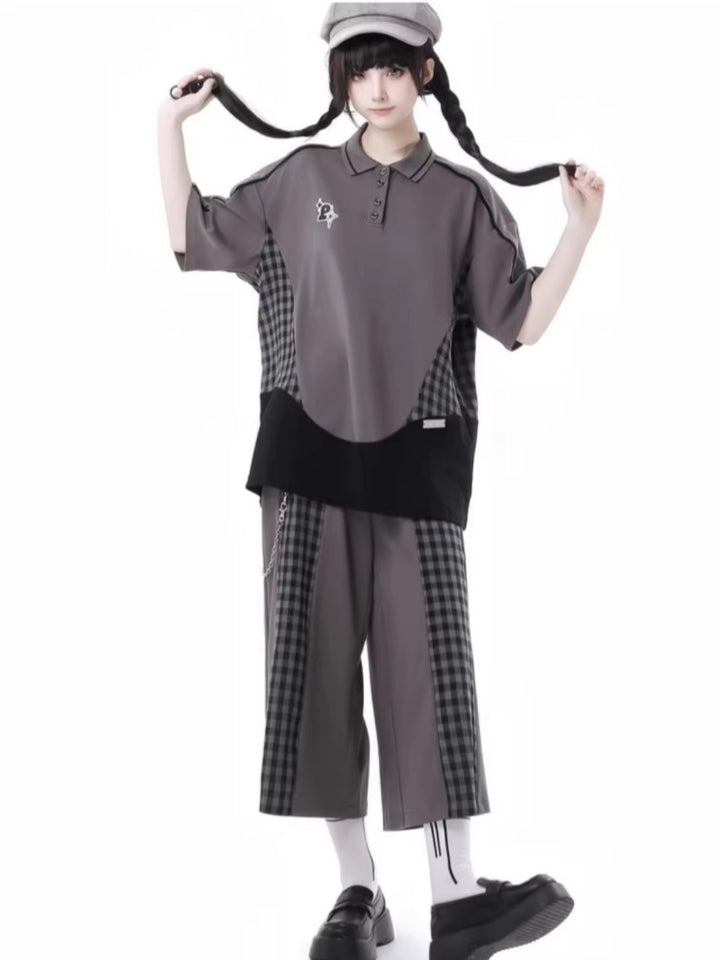 Plaid Patchwork Summer Shirt / Top / Pants