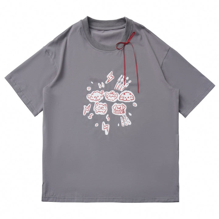 Graffiti Animal Print Short-Sleeve T-Shirt / Plaid Skirt