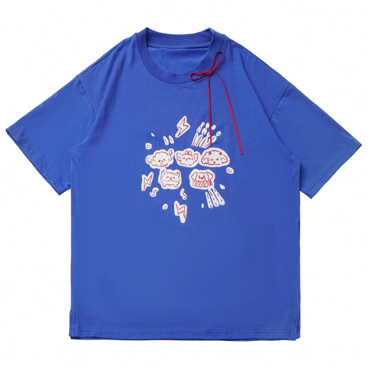 Graffiti Animal Print Short-Sleeve T-Shirt / Plaid Skirt