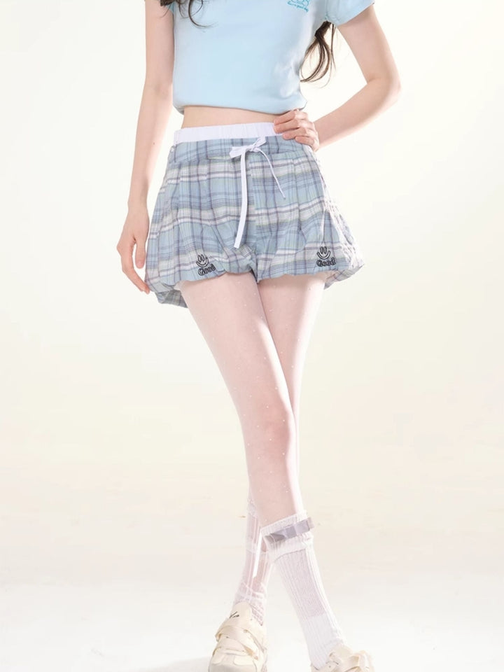 Plaid Paperbag Drawstring Shorts