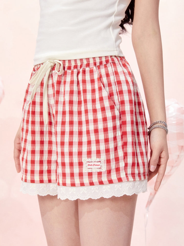 Red Plaid Casual Shorts