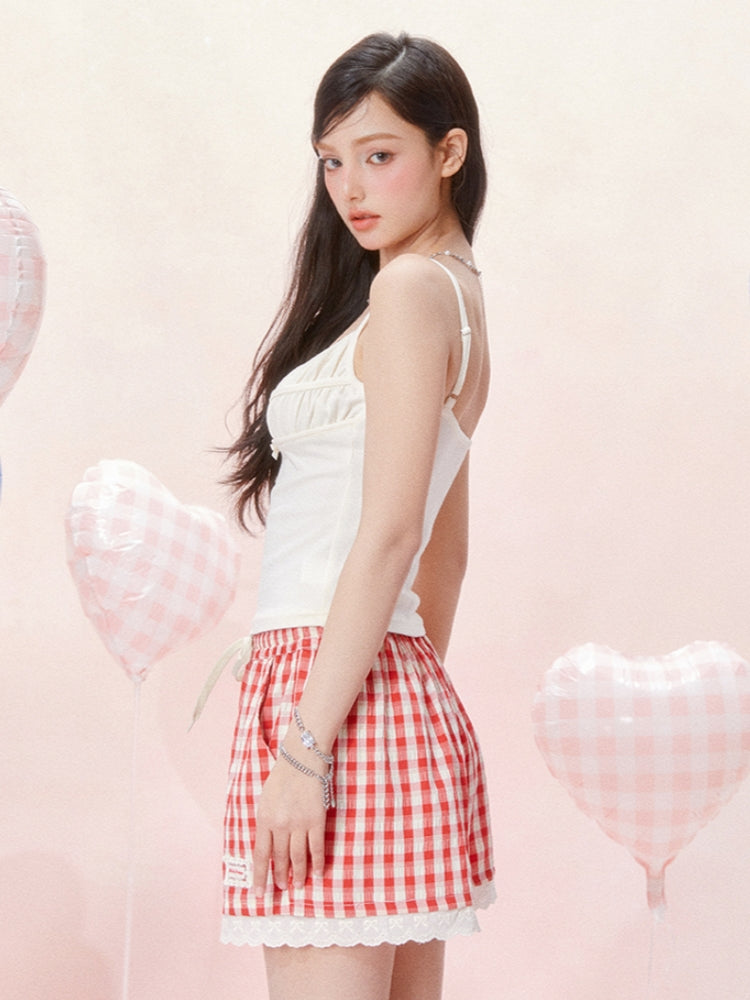 Red Plaid Casual Shorts