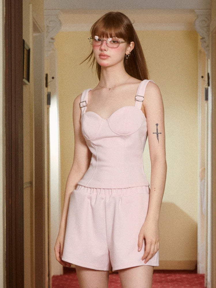 Spring Energetic Sporty Pink Top/Shorts