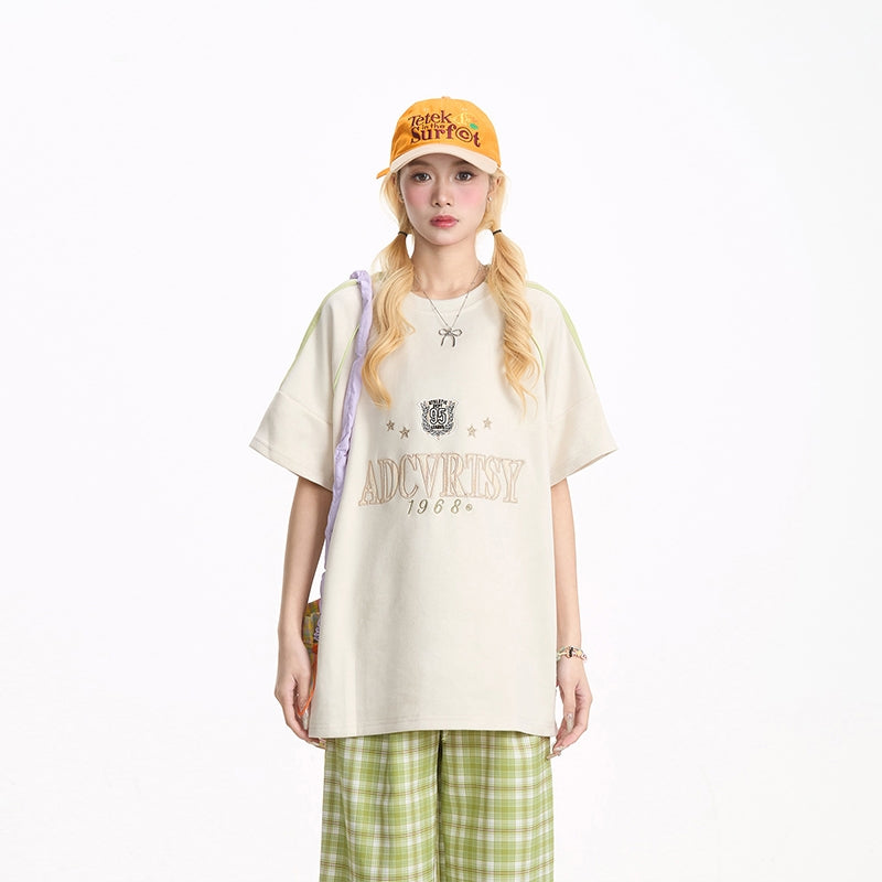 Preppy Style Letter Embroidered Short Sleeve T-Shirt