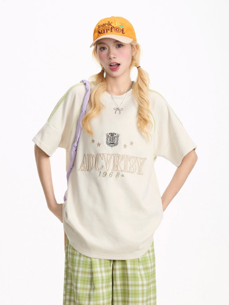 Preppy Style Letter Embroidered Short Sleeve T-Shirt