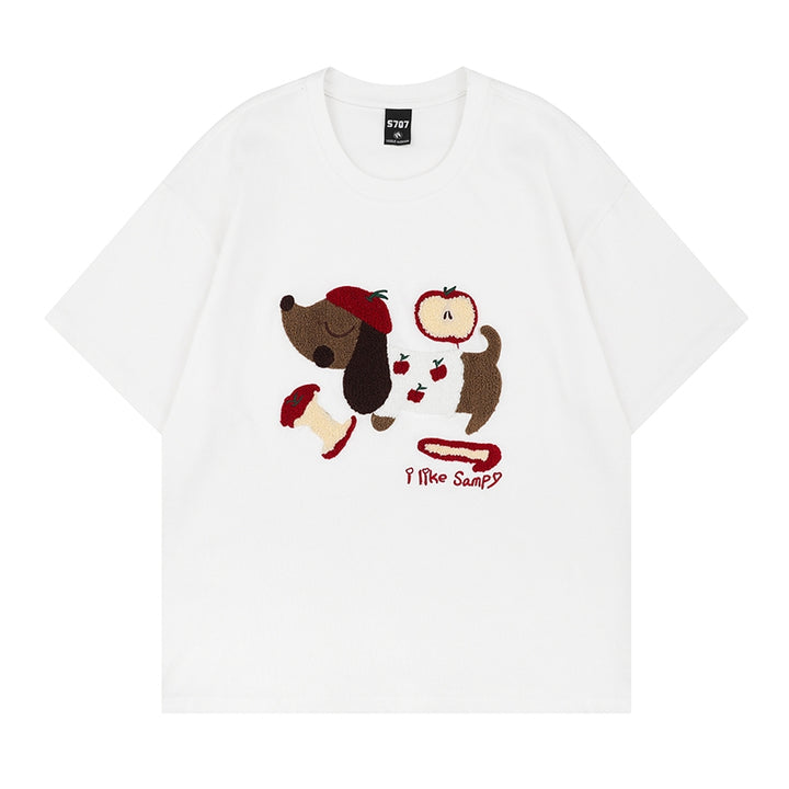 Summer Puppy Embroidered Short Sleeve T-Shirt
