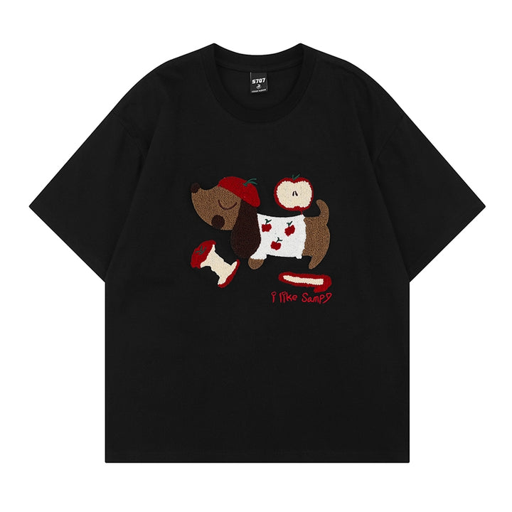 Summer Puppy Embroidered Short Sleeve T-Shirt